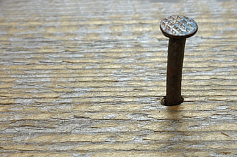 Rusty Nail in Weathered Wood with Copyspace