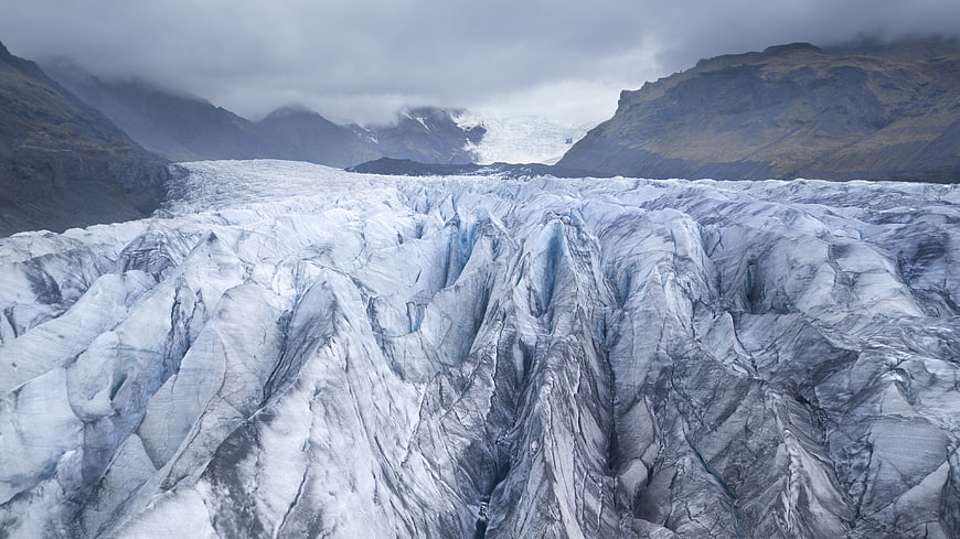 Aerial View of Jagged Glacier Landscape in Iceland