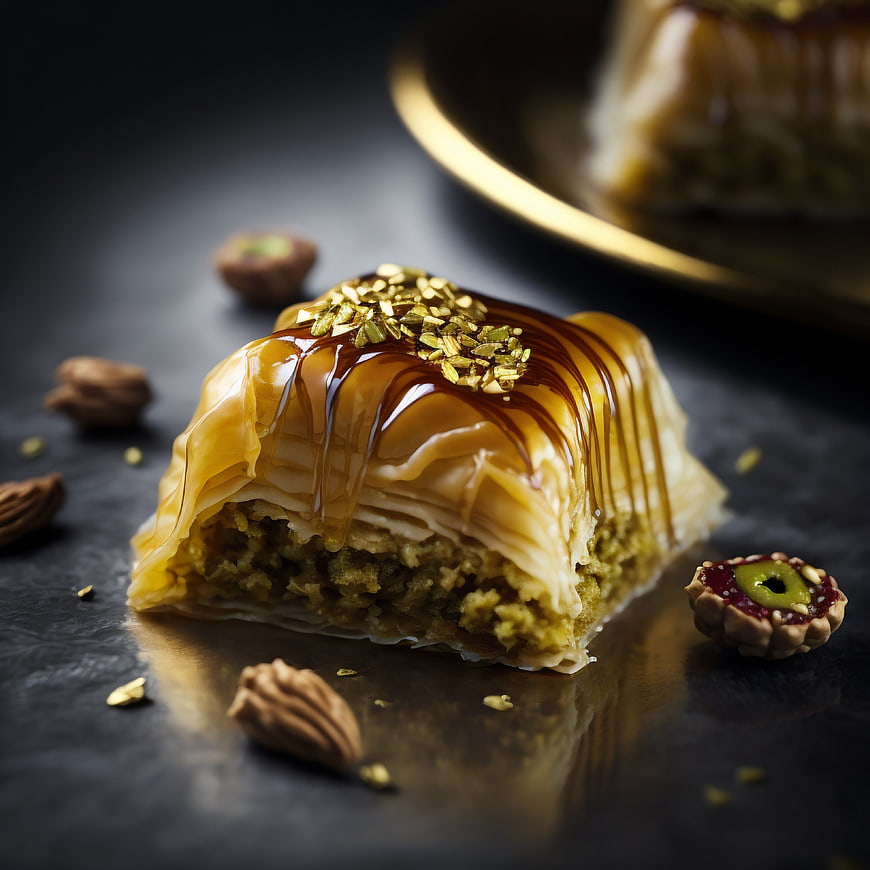 Close-up of Traditional Turkish Baklava with Pistachios