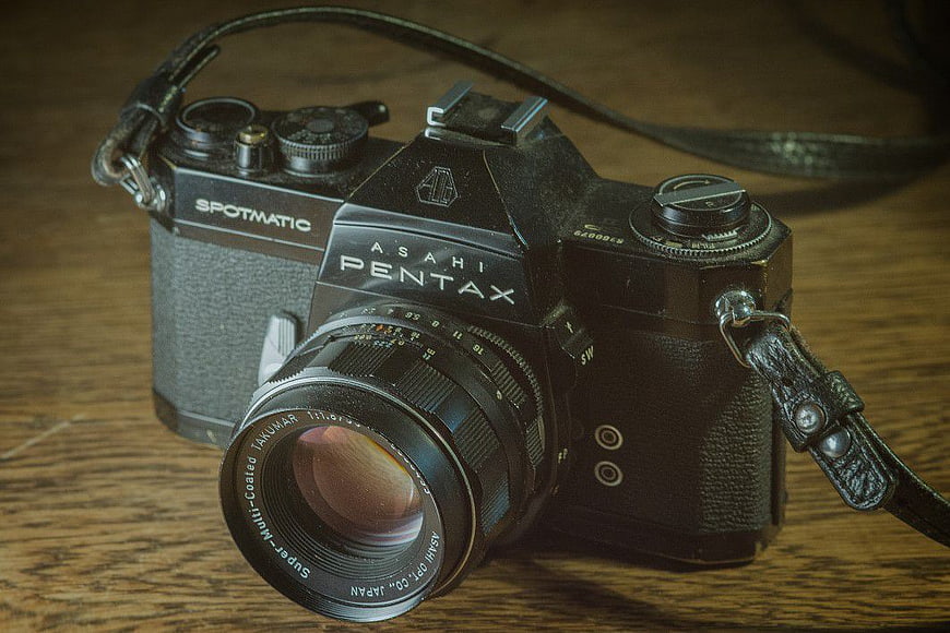 Vintage Pentax Spotmatic Analog Camera on Wood
