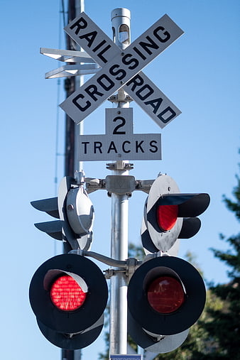 Railroad Crossing Signal with Red Warning Lights