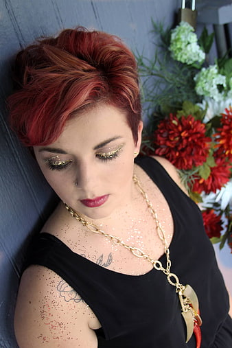 Woman with Red Hair and Glitter Makeup Portrait