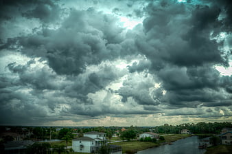 Dramatic Storm Clouds Over Florida Waterfront Neighborhood