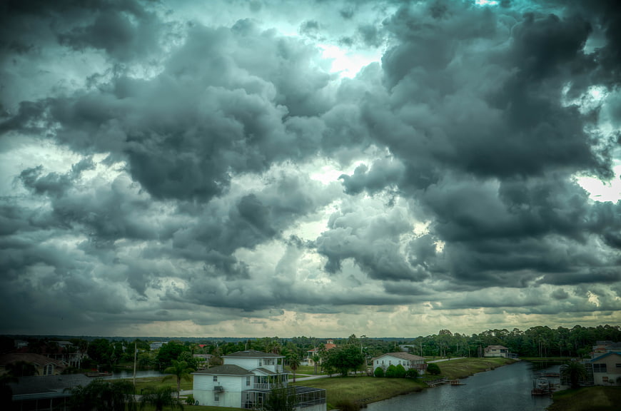 Dramatic Storm Clouds Over Florida Waterfront Neighborhood