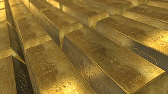 Stacked Gold Bars with Engraved Text and Serial Numbers