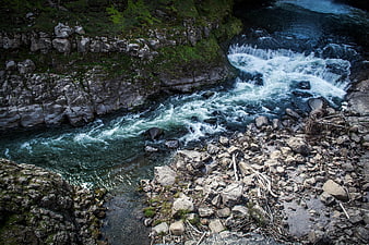 High-angle view of rushing river through rocky gorge