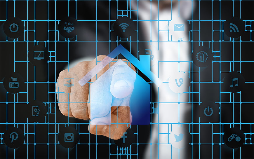 Businessman Touching Smart Home Interface on Digital Screen