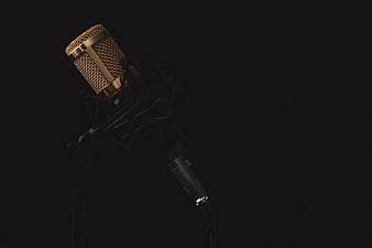 Gold Studio Microphone on Black Background