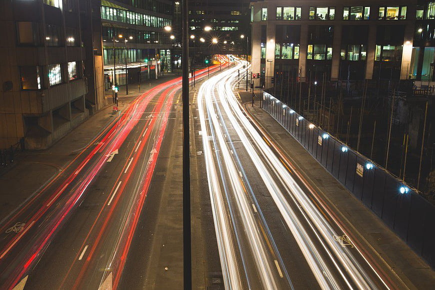 Long Exposure City Traffic Light Trails at Night