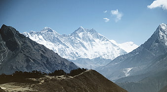 Majestic Snow-Capped Mountain Peaks Under Blue Sky