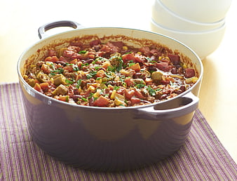 Hearty Beef Chili in Purple Dutch Oven