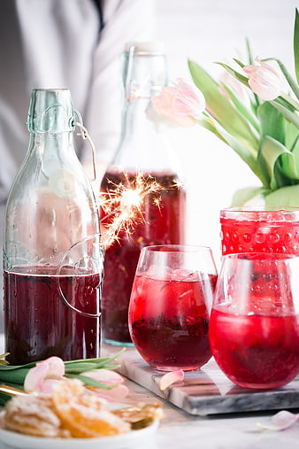 Sparkler with Red Berry Punch and Tulips
