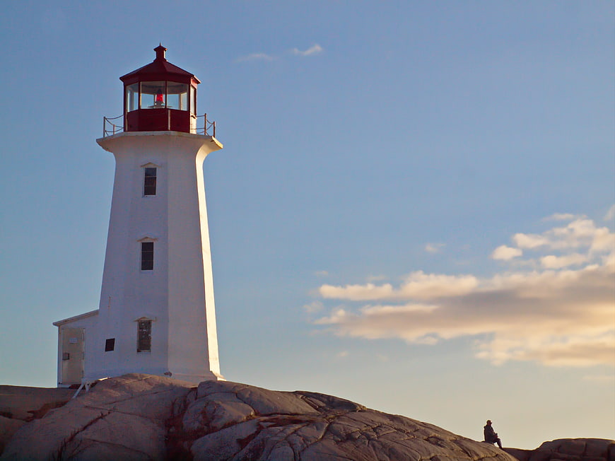 White Lighthouse on Rocky Coast at Sunset