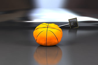 3D Render of Deflated Orange Basketball with Microchip