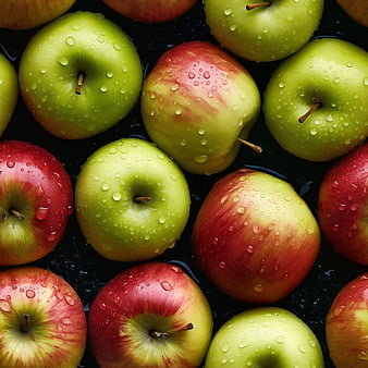 Fresh Red and Green Apples with Water Droplets