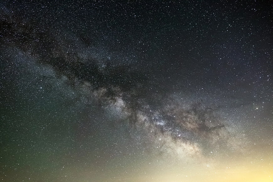 Milky Way Galaxy Diagonal Night Sky with Light Pollution