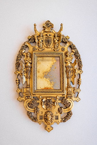 Antique Gold Ornate Mirror with Cherubs and Lion Motif