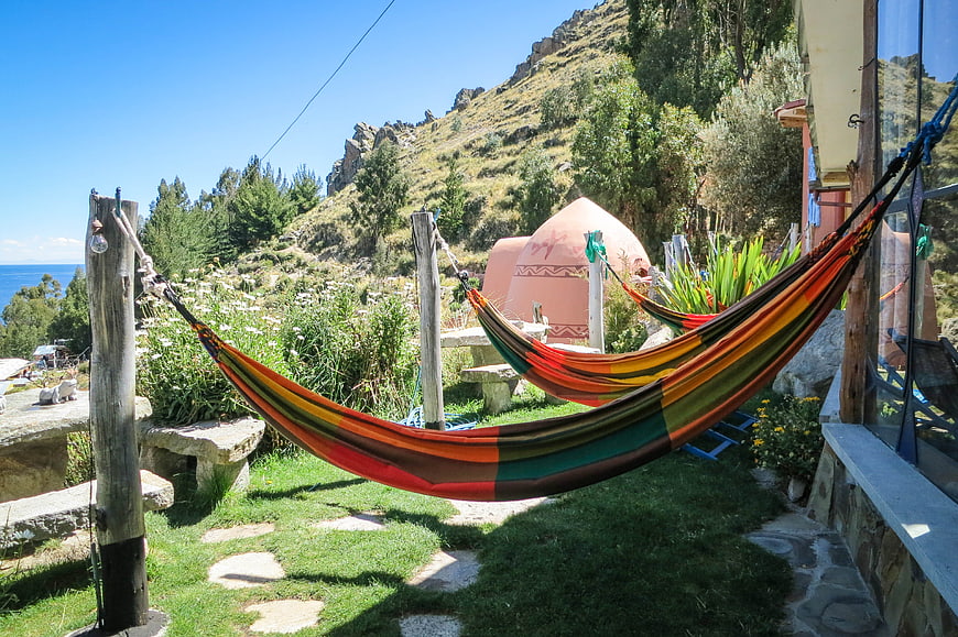 Colorful Hammocks in a Scenic Garden with Mountain View