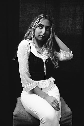 Black and white portrait of a young woman in vintage style