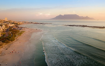Aerial View of Camps Bay Beach and Table Mountain at Sunset