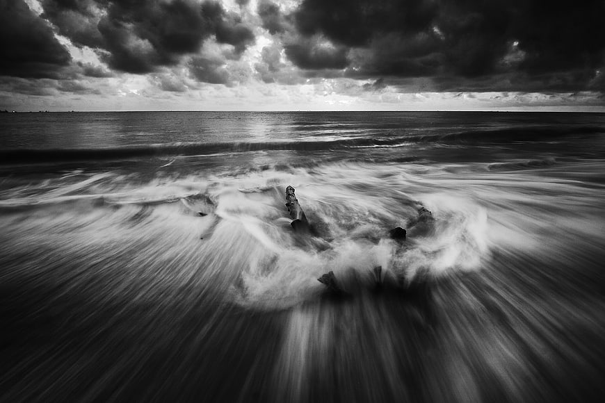 Dramatic Black and White Long Exposure Ocean Waves