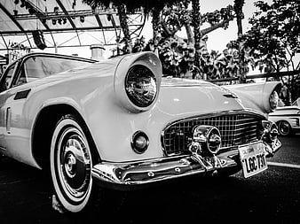 Vintage Classic Car Front View in Black and White