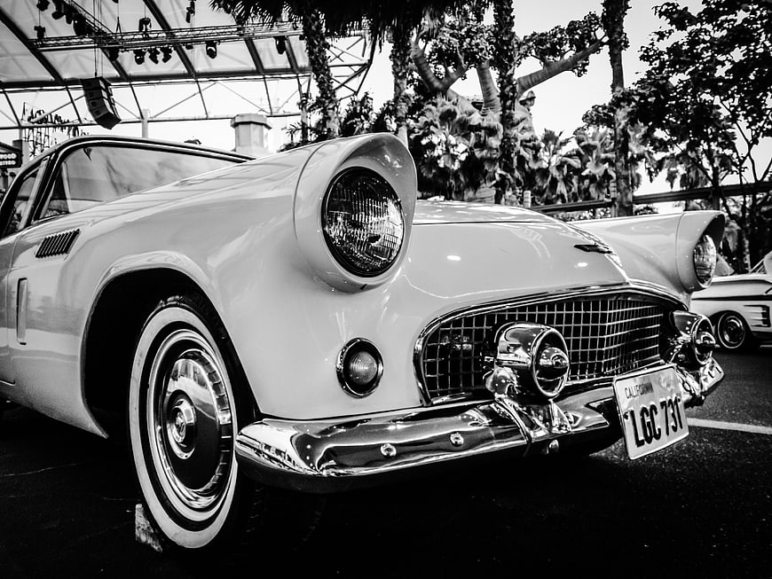 Vintage Classic Car Front View in Black and White