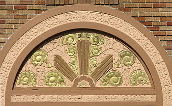Art Deco Archway Detail with Gold and Beige Relief Patterns