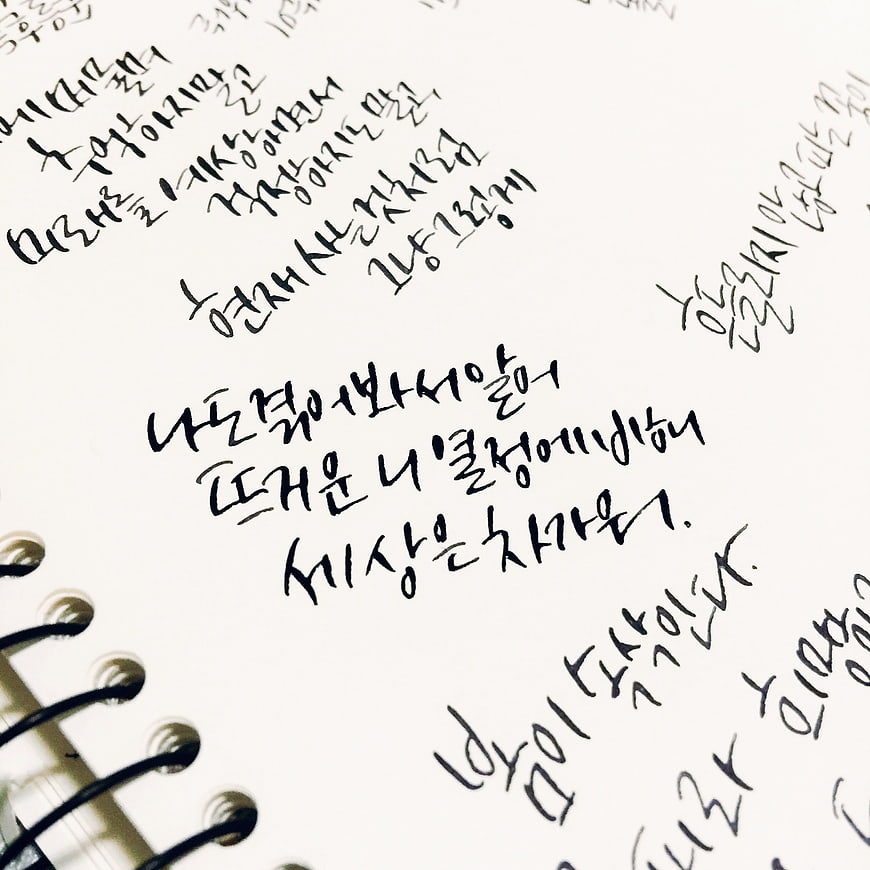 Korean Handwritten Calligraphy on Spiral Notebook Page