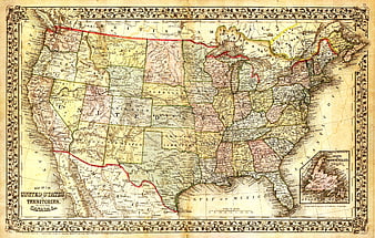 Antique Map of the United States, Territories, and Canada