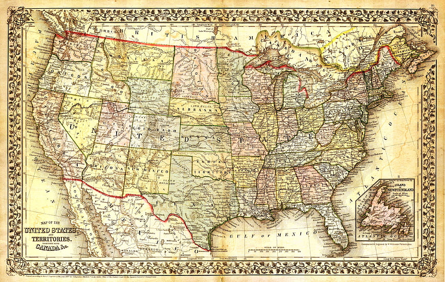 Antique Map of the United States, Territories, and Canada