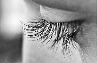 Close-up of eyelashes in black and white