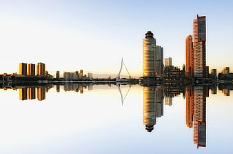 San Diego Skyline Reflection at Sunset with Seaport Village