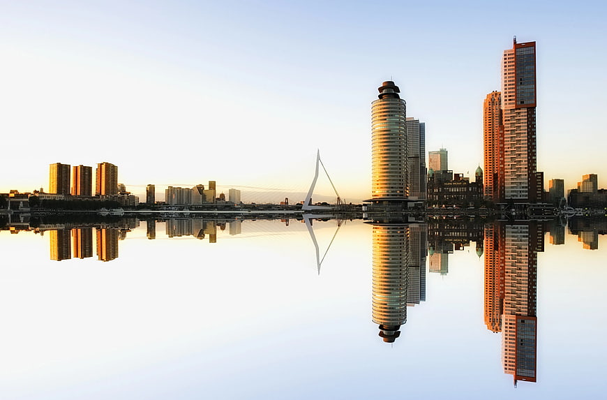 San Diego Skyline Reflection at Sunset with Seaport Village