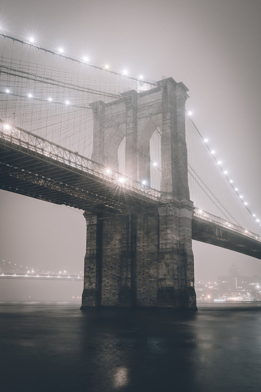 Brooklyn Bridge in Fog at Night