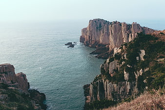 Dramatic coastal cliffs overlooking calm ocean waters