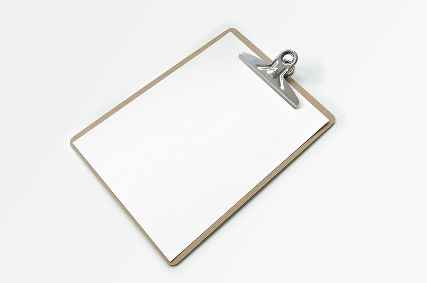 Blank Clipboard Mockup With White Paper On White Background