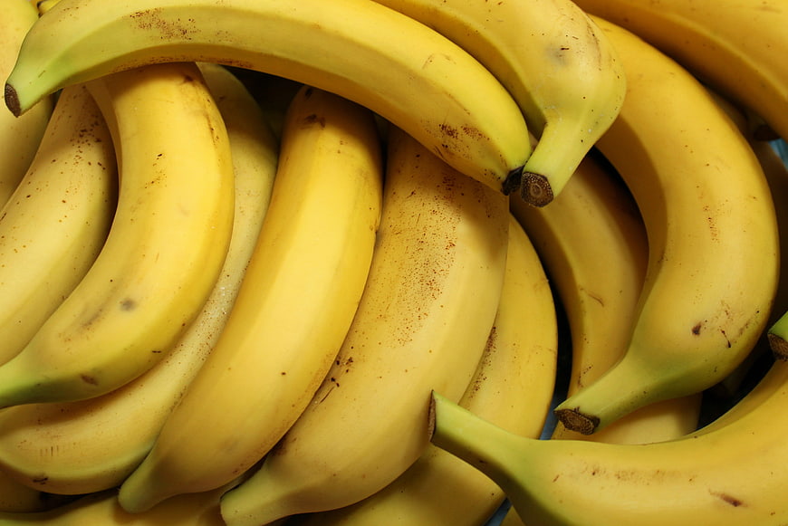 Close-up of Fresh Ripe Yellow Bananas