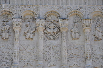 Detailed stone carvings on Vladimir Cathedral facade