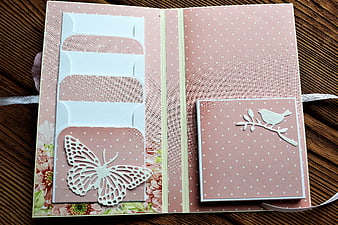 Handcrafted Pink Polka Dot Scrapbook Album with Butterfly and Bird