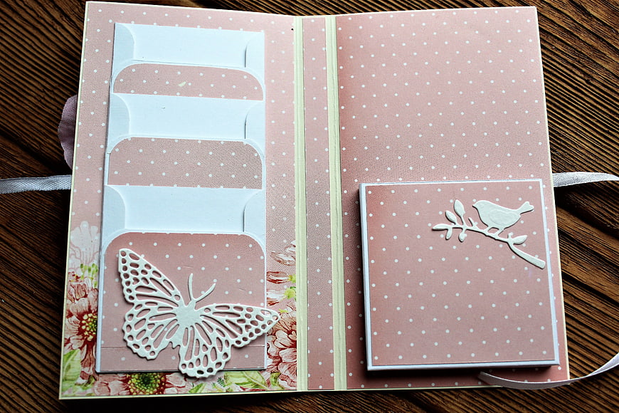 Handcrafted Pink Polka Dot Scrapbook Album with Butterfly and Bird
