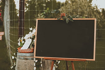 Rustic Wedding Chalkboard Sign with Floral Decorations