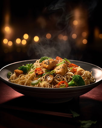 Steaming Chicken and Broccoli Noodle Stir Fry