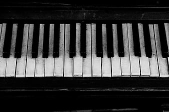 Vintage black and white piano keys close up