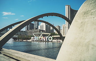 Toronto City Hall and Fountain Viewed Through Concrete Arch