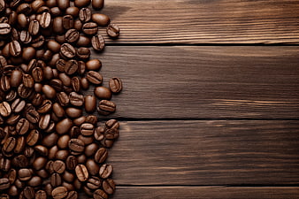 Roasted Coffee Beans on Dark Wooden Background with Copyspace