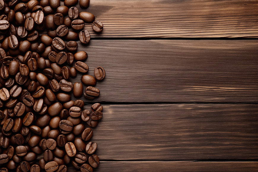 Roasted Coffee Beans on Dark Wooden Background with Copyspace