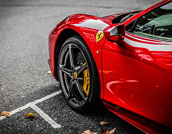 Close-up of Red Ferrari 458 Spider Wheel and Side Profile