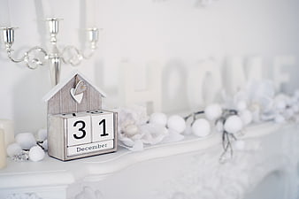 December 31st Wooden Block Calendar on White Mantel
