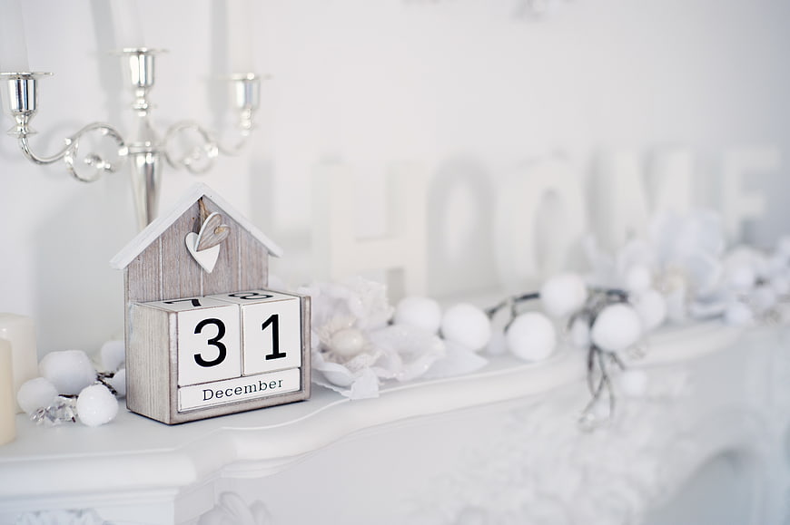 December 31st Wooden Block Calendar on White Mantel